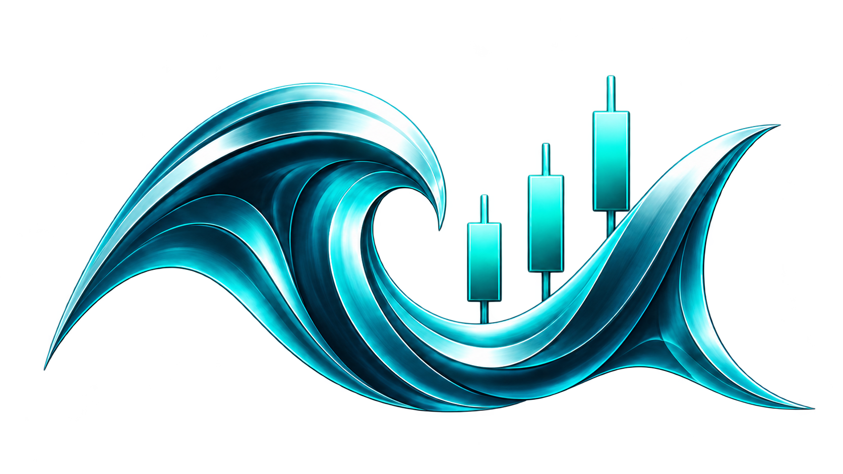 Momentum’s metallic aqua wave and candlestick emblem
